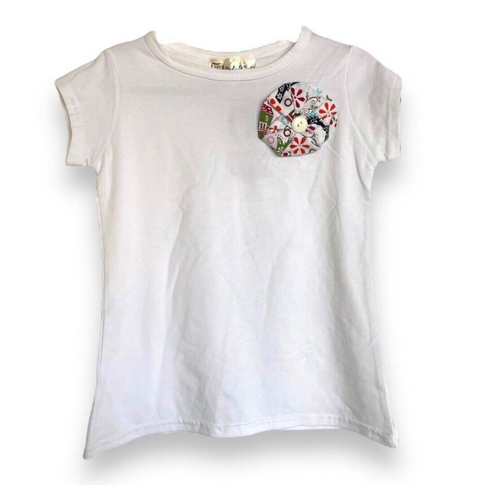 5/$35     Owl's and Bat's Girls Top Size 6 White Button Flower Stretchy Knit NEW